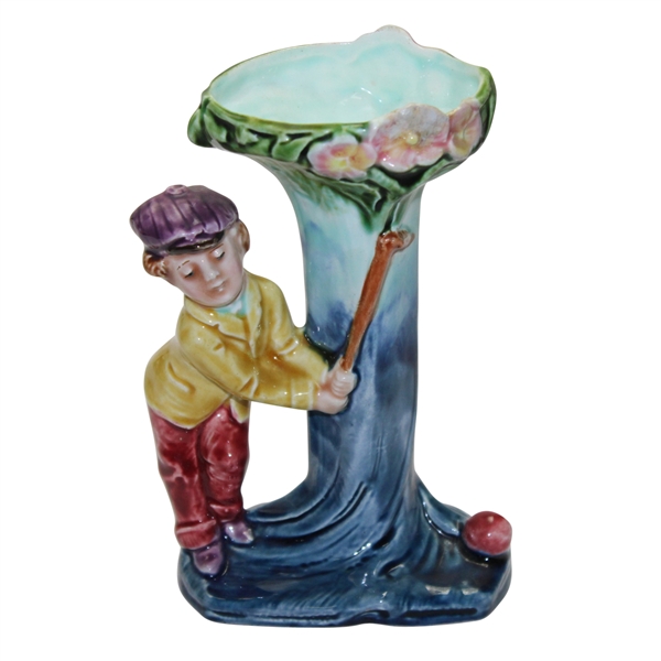 Majolica Young Ceramic Golfer Bud Holder - 8501