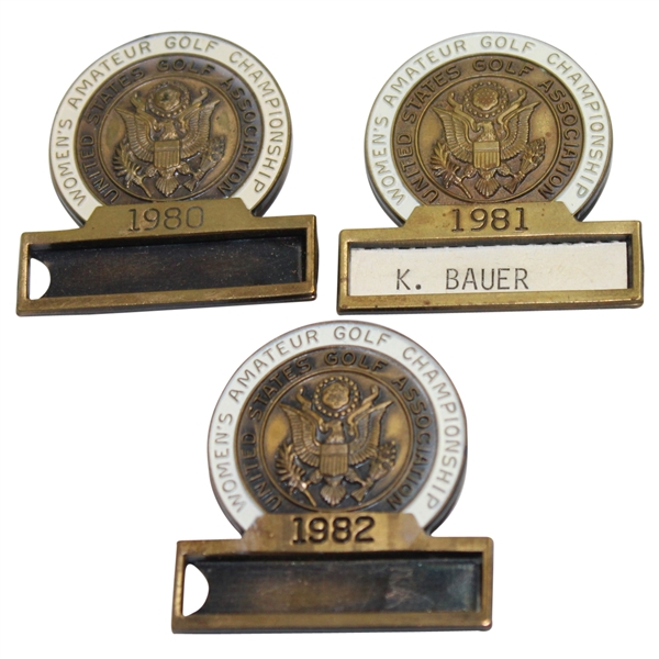 1980, 1981, & 1982 Womens US Amateur Contestants Badges - Julie Inkster Victories