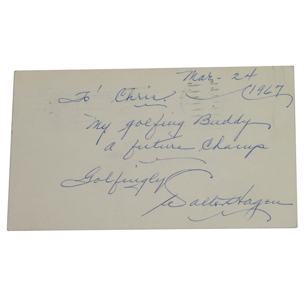 Walter Hagen Signed GPC From Traverse City - Dated 1967 JSA ALOA