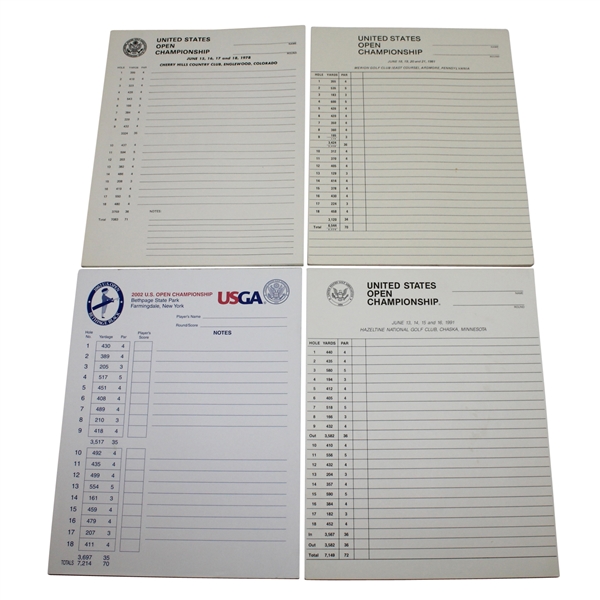 Lot of Four US Open Championship Press Score-sheet Pads - 1978, 1981, 1991, & 2002