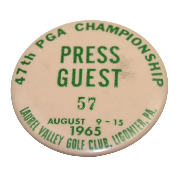 1965 PGA Championship at Laurel Valley CC Press Guest Pin - Dave Marr Winner