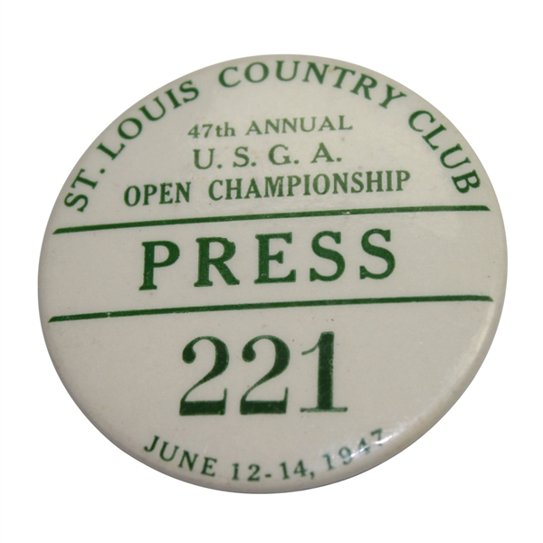 1947 US Open Championship at St. Louis CC Press Pin #221 - Lew Worsham Winner