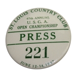 1947 US Open Championship at St. Louis CC Press Pin #221 - Lew Worsham Winner