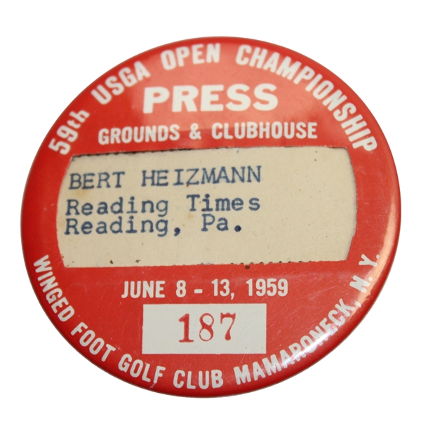 1959 US Open at Winged Foot Press Grounds & Clubhouse Badge #187 - Billy Casper Winner
