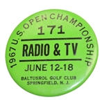 1967 US Open at Baltusrol GC Radio & TV Badge #171 - Jack Nicklaus Winner
