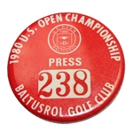 1980 US Open Championship at Baltusrol GC Press Badge #238 - Jack Nicklaus Winner