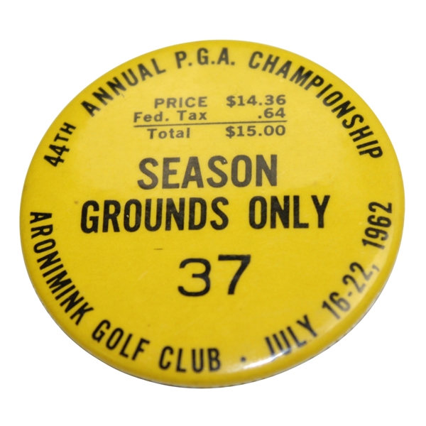 1962 PGA Championship at Aronimink GC Season Grounds Badge #37 - Gary Player Winner