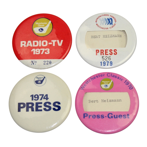 1973, 1974, & 1979 Westchester Classic Press Pins Plus 1970 Press Guest Pin