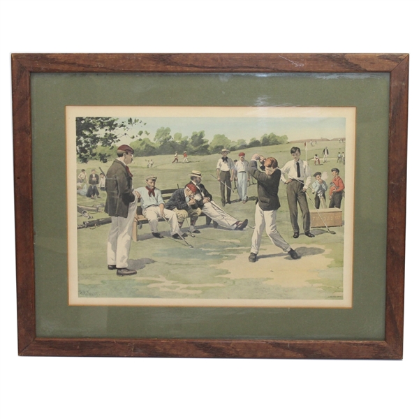 A.B. Frost Framed Print - Golfer Teeing Off with Onlookers on Bench
