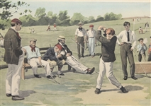 A.B. Frost Framed Print - Golfer Teeing Off with Onlookers on Bench