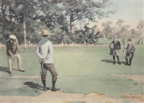 A.B. Frost Framed Print - Golfer Putting with Caddies on Green
