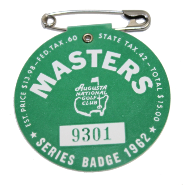 1962 Masters Tournament Badge - #9301