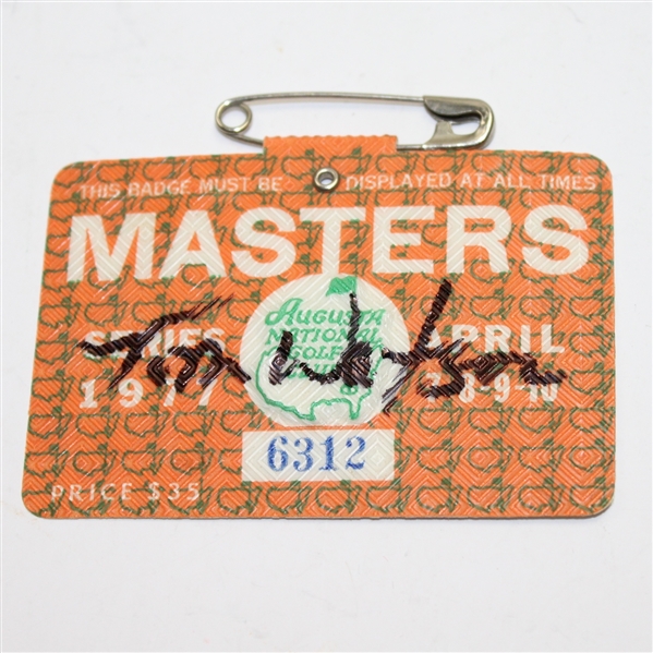 Tom Watson Signed 1977 Masters Badge #6312 JSA ALOA