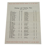 1953 Masters Friday Pairing Sheet - Ben Hogan Winner
