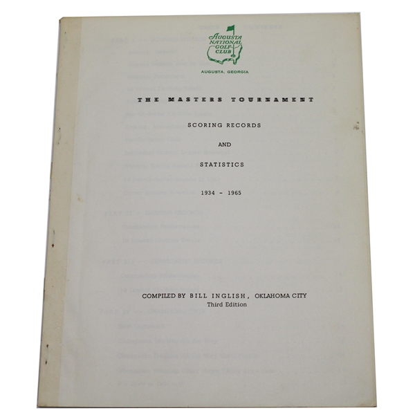 1966 Augusta National Masters Scoring Records & Statistics Booklet - 1934-1965