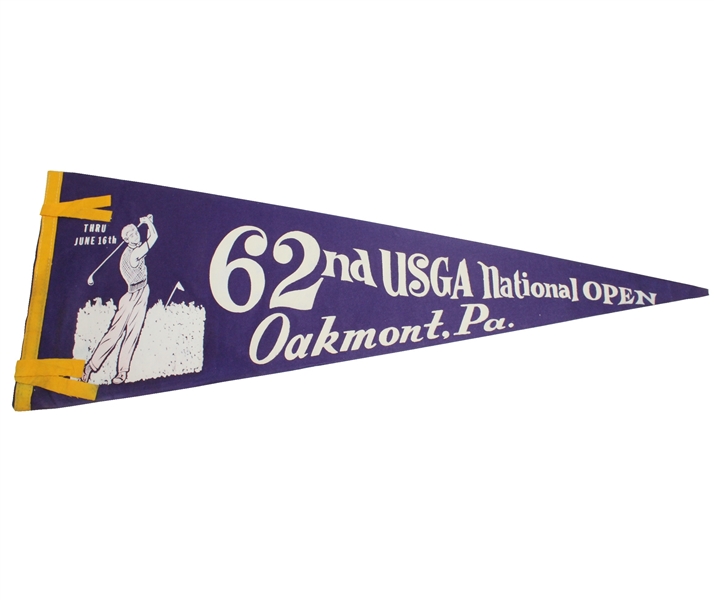 Vintage 1962 U.S Open Pennant - Oakmont - Nicklaus/Palmer