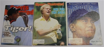 Lot of Seven Unsigned Famous Magazines - Woods, Nicklaus, and Mickelson