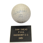 Sam Snead 1951 PGA Championship at Oakmont C.C. Tournament Used Golf Ball Gifted To Ralph Hutchison