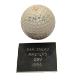 Sam Snead 1954 Masters Win Tournament Used Top Notch Golf Ball-Gifted To Ralph Hutchinson