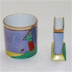 Pair of Noritake Hand Painted Items - Cylinder with Golfer & Holder with Hole/Flag 