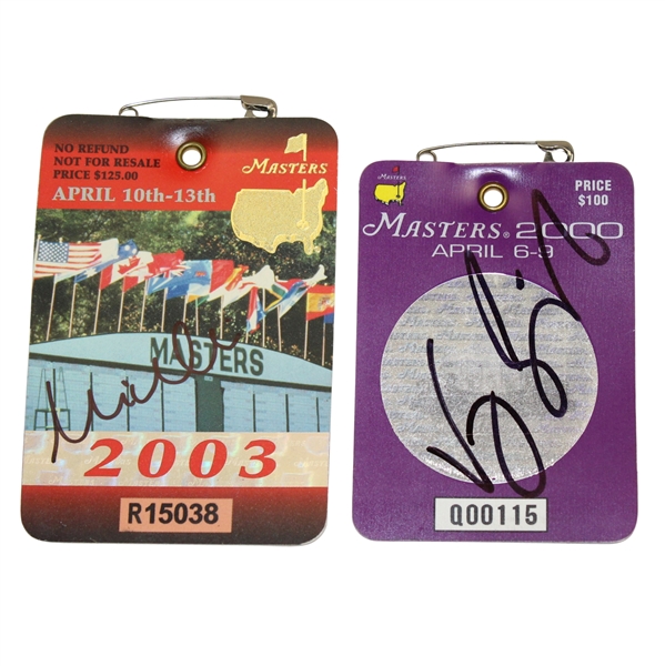 Mike Weir & Vijay Singh Signed Masters Badges - Winning Years JSA ALOA