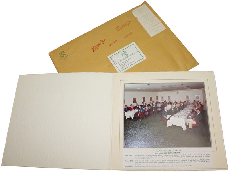 Peter Oosterhuis' 1974 Foreign Players Masters Dinner Photo in Original Masters Envelope