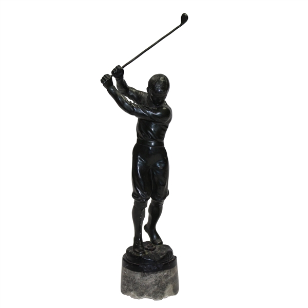 Antique Bronze Sculpture on Marble of Young Golfer - Marked "Germany"