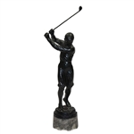 Antique Bronze Sculpture on Marble of Young Golfer - Marked "Germany"