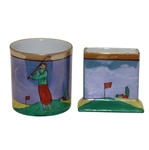 Pair of Noritake Hand Painted Items - Cylinder with Golfer & Holder with Hole/Flag 