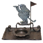 Metal Plump Golfer Ash Tray with Flag