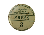 1947 US Open at St. Louis CC Press Badge #3 - Lew Worsham Winner