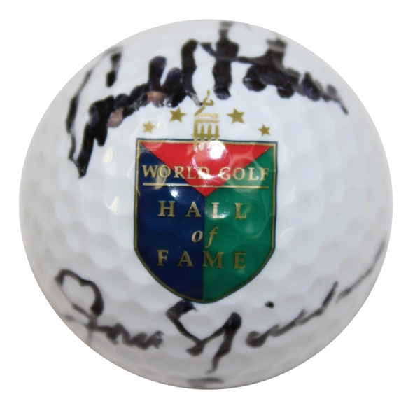 Jack Nicklaus & Arnold Palmer Dual Signed Hall of Fame Logo Golf Ball PSA #V10487