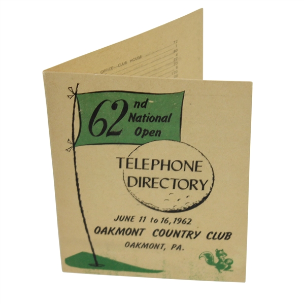 1962 US Open at Oakmont Country Club Telephone Directory - Jacks First Major Win