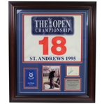 Arnold Palmer Signed 1995 Open at St. Andrews Display with Guide, Photo, and Flag JSA ALOA
