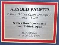 Arnold Palmer Signed 1995 Open at St. Andrews Display with Guide, Photo, and Flag JSA ALOA
