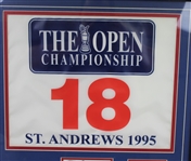 Arnold Palmer Signed 1995 Open at St. Andrews Display with Guide, Photo, and Flag JSA ALOA