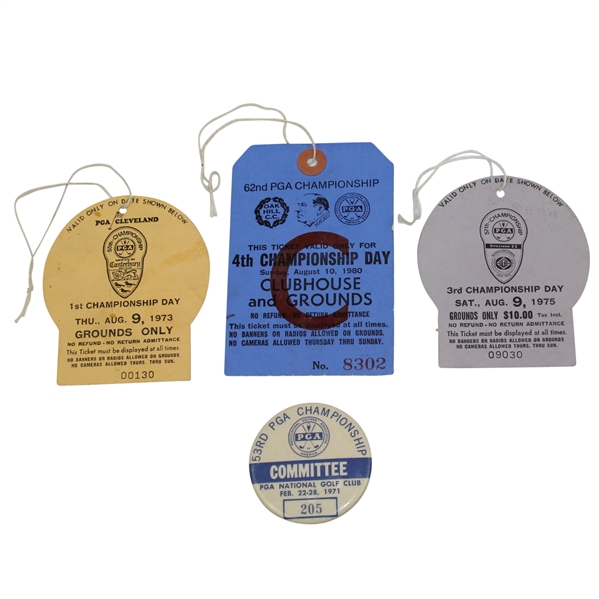 Lot of 4 PGA Championship Tickets - 1971, 1973, 1975, & 1980 - Nicklaus Victories