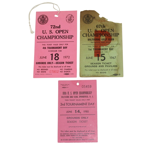 Lot of 3 US Open Championships Tickets - 1967, 1972, & 1980 - Nicklaus Victories