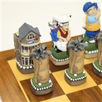 Hand Painted Old Golfers vs. New Golfers Themed Chess Set - 23 x 23