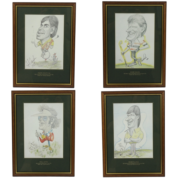 Four Signed Ltd Ed Caricatures - 1992 Grand Slam Winners - Couples, Kite, Faldo, & Price JSA ALOA