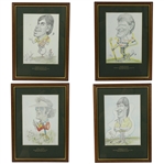 Four Signed Ltd Ed Caricatures - 1992 Grand Slam Winners - Couples, Kite, Faldo, & Price JSA ALOA