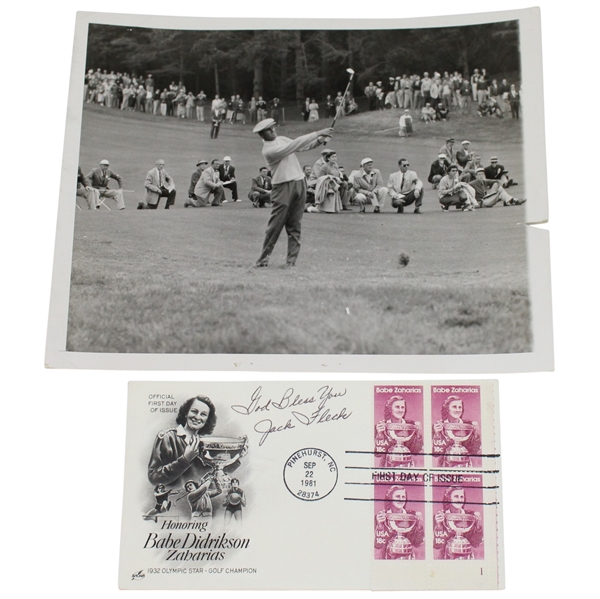 Jack Fleck Signed Cachet with 1955 US Open Playoff Wire Photo JSA ALOA