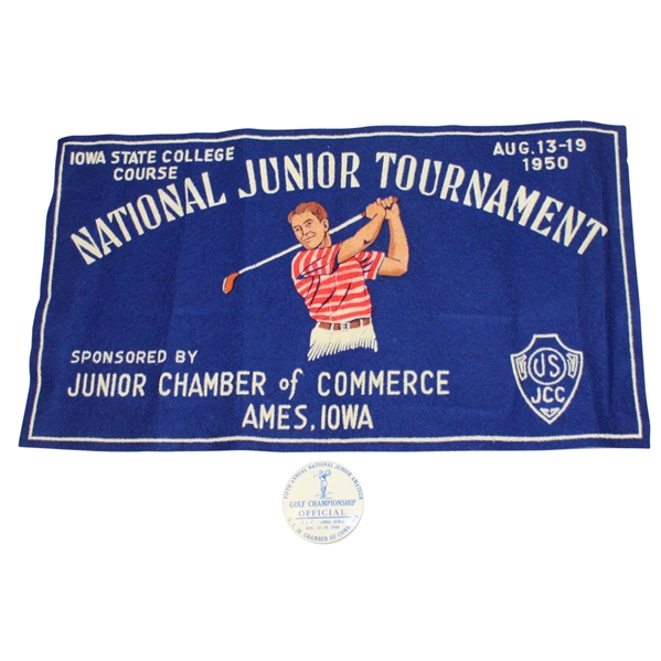 1950 National Junior Amateur Tournament Felt Poster/Pennant with Official Pinback