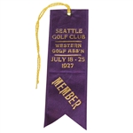 1927 Western Amateur at Seattle Golf Club Member Ribbon - Bon Stein Winner