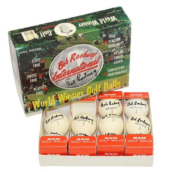 Ten Bob Rosburg Signed International Logo Golf Balls with Signed Box JSA ALOA