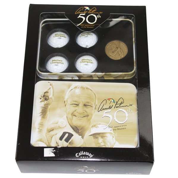 Arnold Palmer Commemorative 50th Masters Appearance Balls and Medal Set