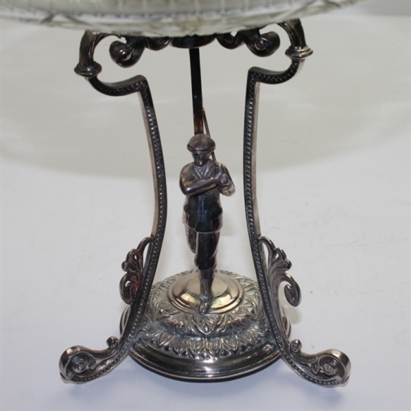 Vintage Figural Silver Golf Base Holding Up Glass Candy Dish