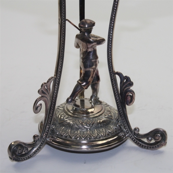 Vintage Figural Silver Golf Base Holding Up Glass Candy Dish