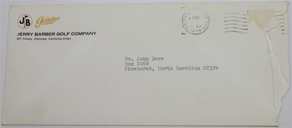 Jerry Barber Personal Letter Written to Legend John Derr JSA COA