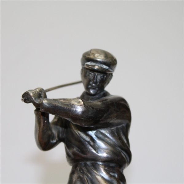 Silver Patined Metal Golfer on Marble Base - Early 1900's